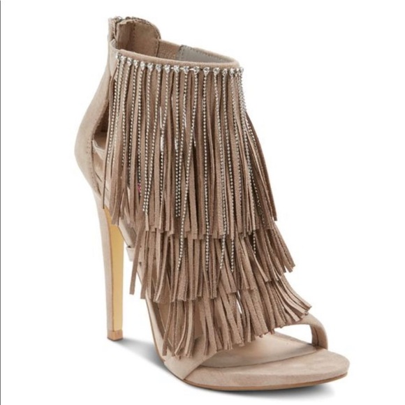 Betsey Johnson Shoes - NWOT Betseyville Maison Tan Fringe Stiletto Heels | Color: Cream/Tan | Size: 7.5